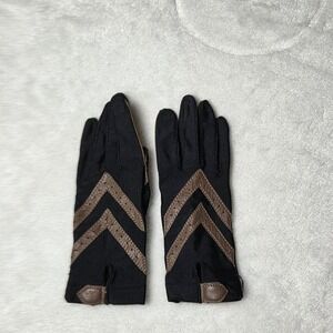 Vintage Isotoner Black leather gloves‎ with brown accents #leathergloves